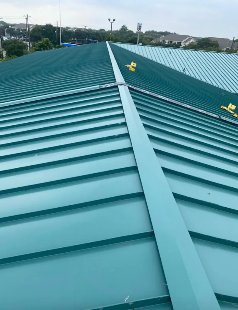 Green commercial metal roof ridge and valley for Metal Roof Repair in Liberty Triangle